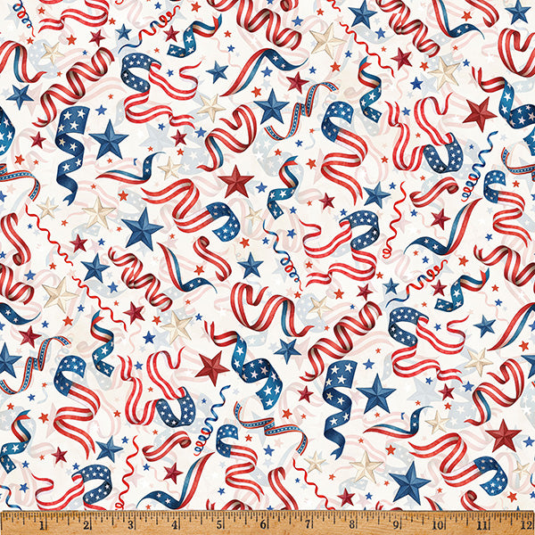 Preorder - Hoffman California Fabrics - Red Truck Road Trip - Patriotic Stars And Ribbons - X5761-22-Ivory - Expected Release February 2026