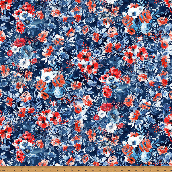 Preorder - Hoffman California Fabrics - Red Truck Road Trip - Patriotic Floral - X5763-19-Navy - Expected Release February 2026