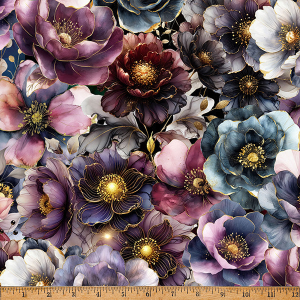 Preorder - Hoffman California Fabrics - Midnight Flora - Dark Purple / Blue Florals - X5696-701-Deep Amethyst - Expected Release February 2026