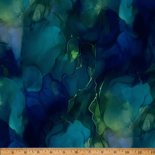 Preorder - Hoffman California Fabrics - Midnight Flora - Abstract Watercolor - X5700-643-Borealis - Expected Release February 2026