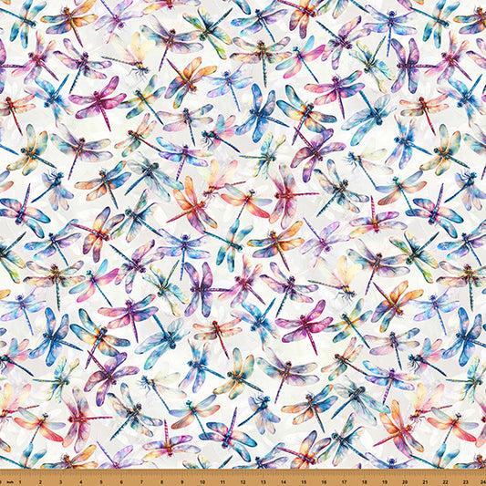Preorder - Hoffman California Fabrics - Wings Over Wildflowers - Rainbow Dragonflies - X5707-20-Natural - Expected Release February 2026