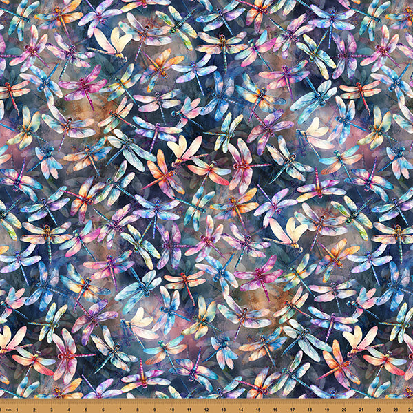 Preorder - Hoffman California Fabrics - Wings Over Wildflowers - Rainbow Dragonflies - X5707-737-Daybreak - Expected Release February 2026