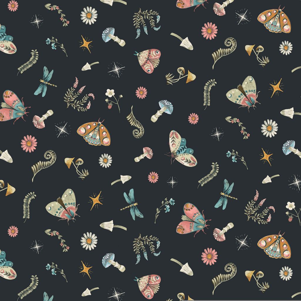 Dear Stella - 108" Wide Quilt Back - Restless Wings - Forest Moths And Flora - XSTELLA - D3420  IRIS