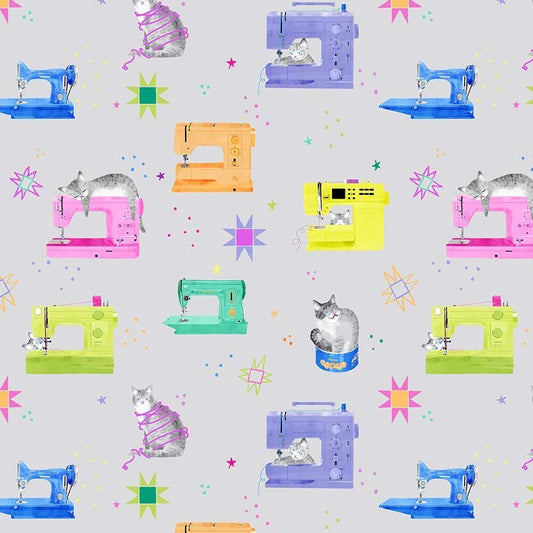 Preorder - Dear Stella - Pammie Jane - Quilty Helpurrs - Sewing Machine Cats - STELLA - DPJ3350  ROCK - Expected Release February 2026