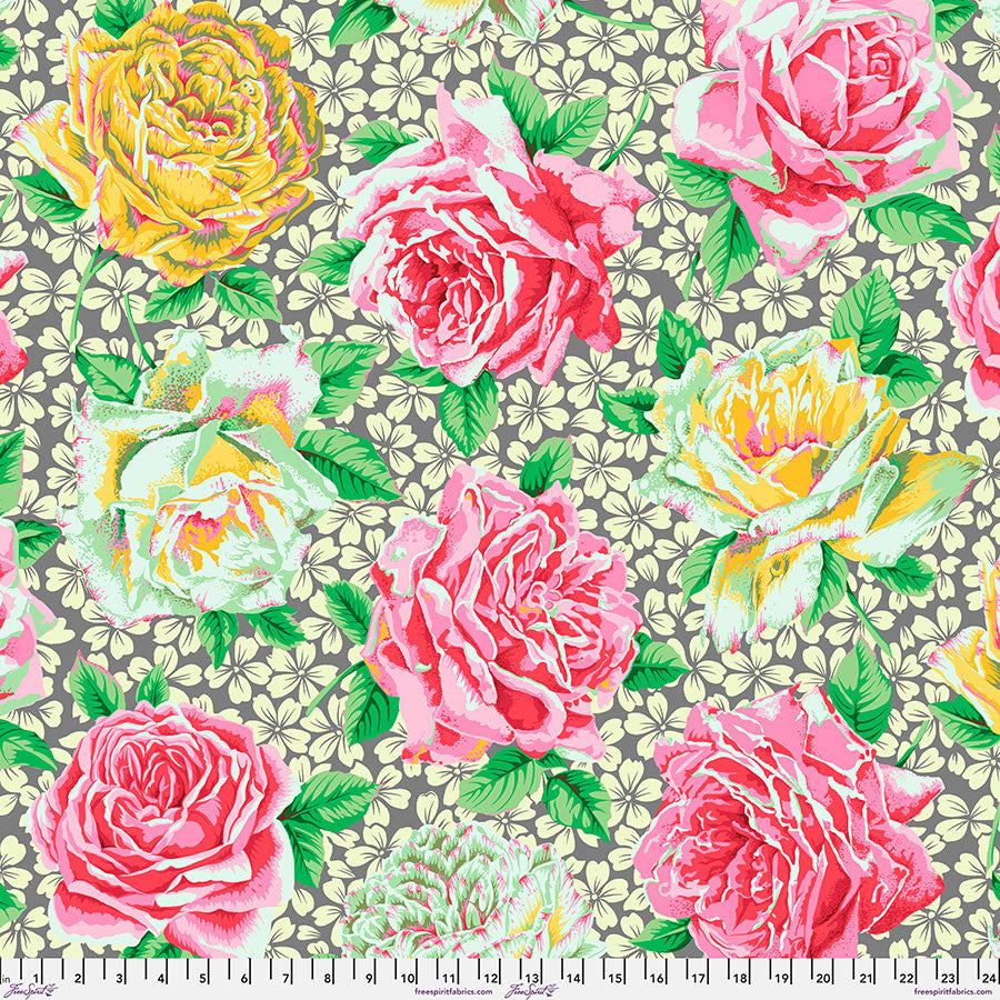 Preorder - FreeSpirit - Kaffe Fassett Collective - Rose Bloom - PWPJ077.GREY - Expected Release February 2026