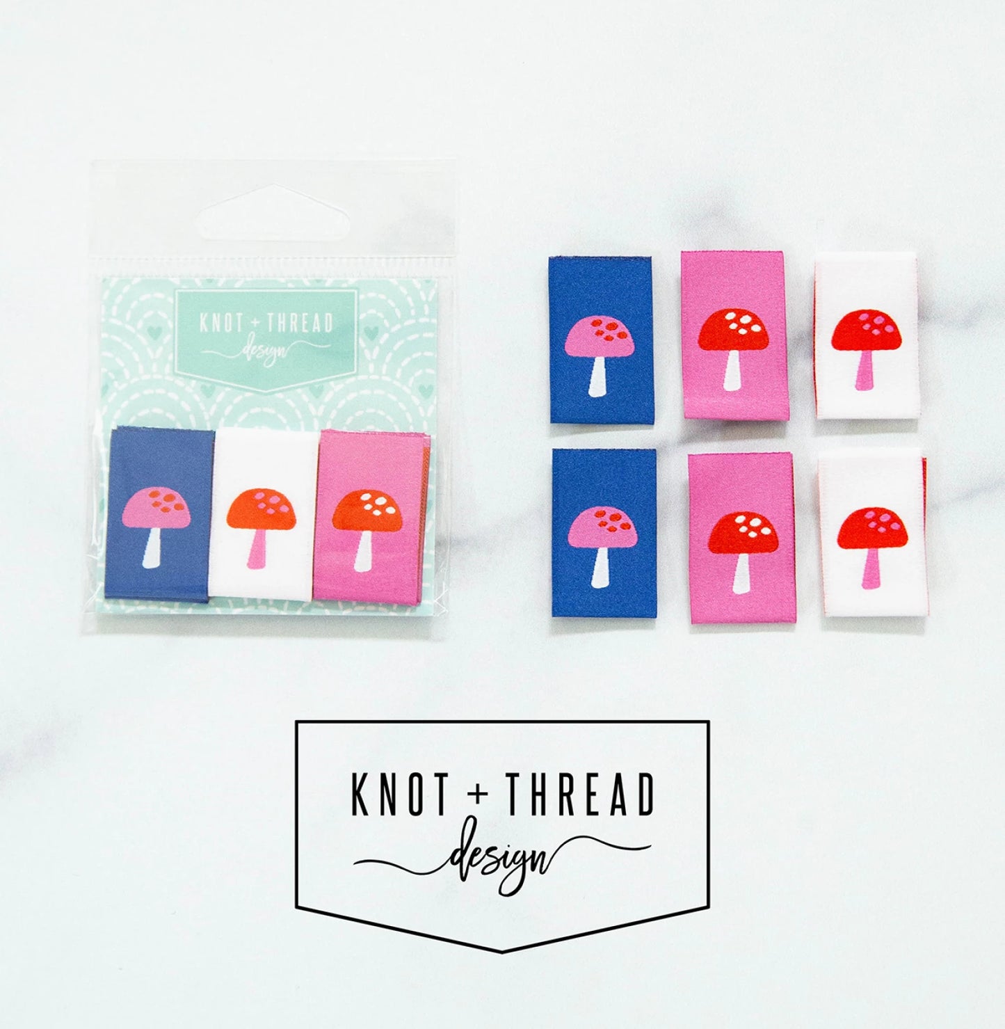 Knot And Thread Designs - 3/4" Woven Labels - Mushrooms