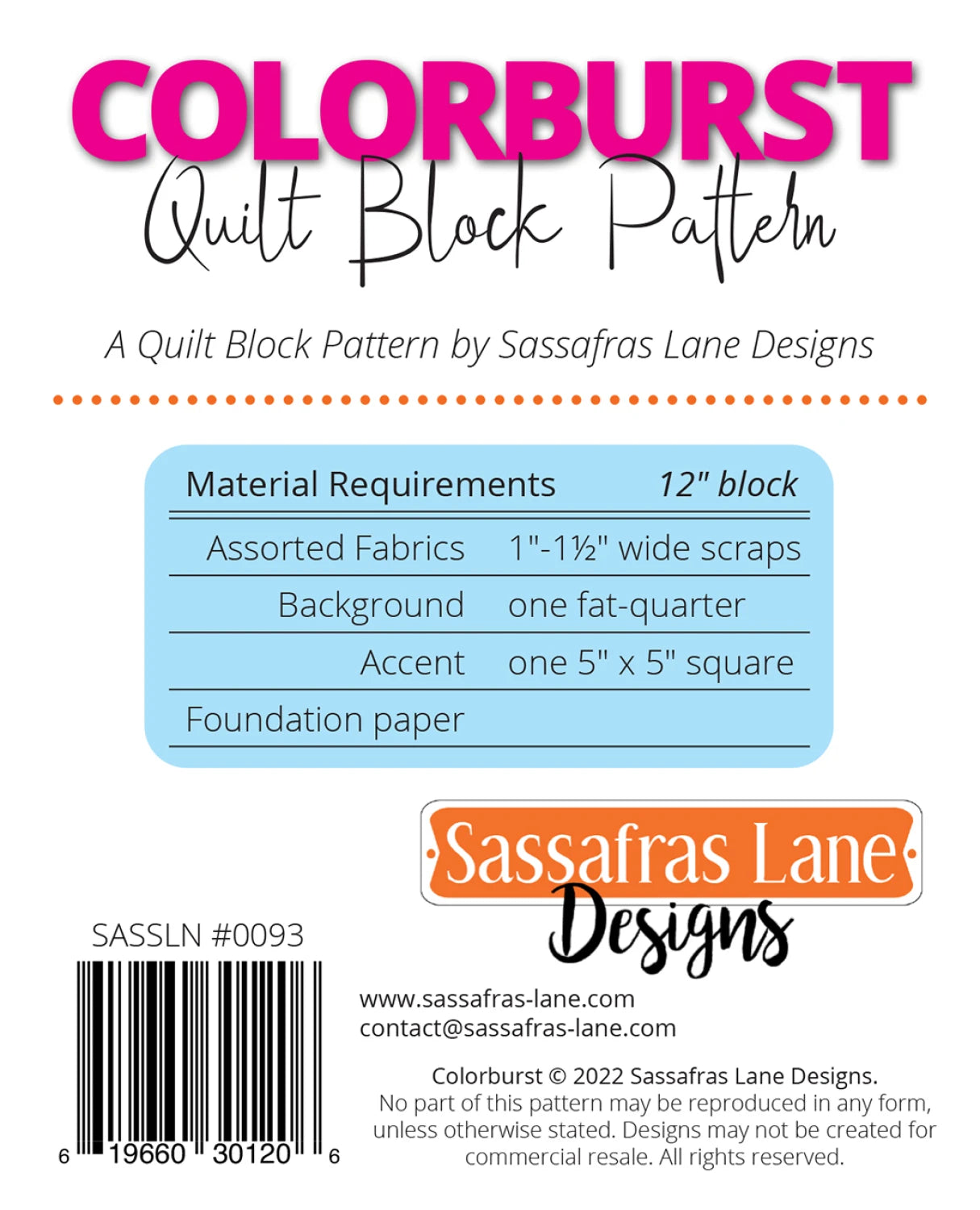 Colorburst Quilt Block Pattern By Sassafras Lane Designs