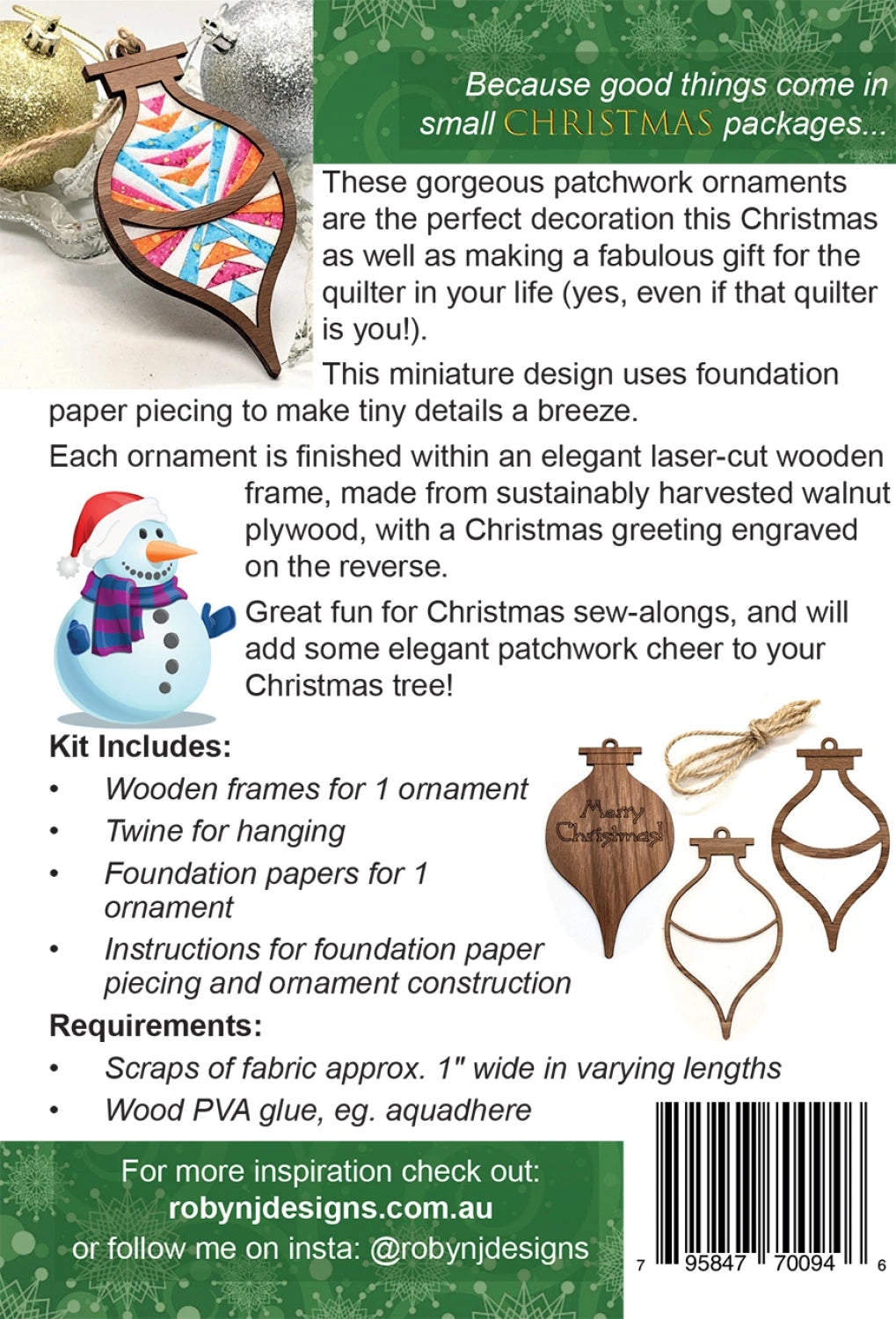 Mini Makes Walnut Christmas Ornament Kit By Robin J Designs