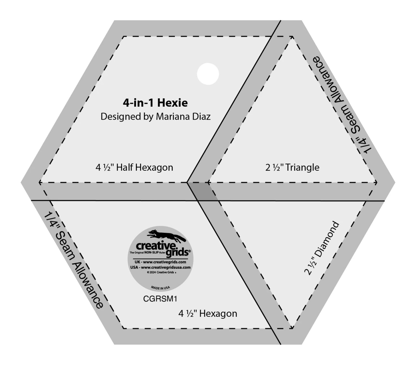 Creative Grids - Creative Grids Quilt Ruler 4-in-1 Hexie - CGRSM1