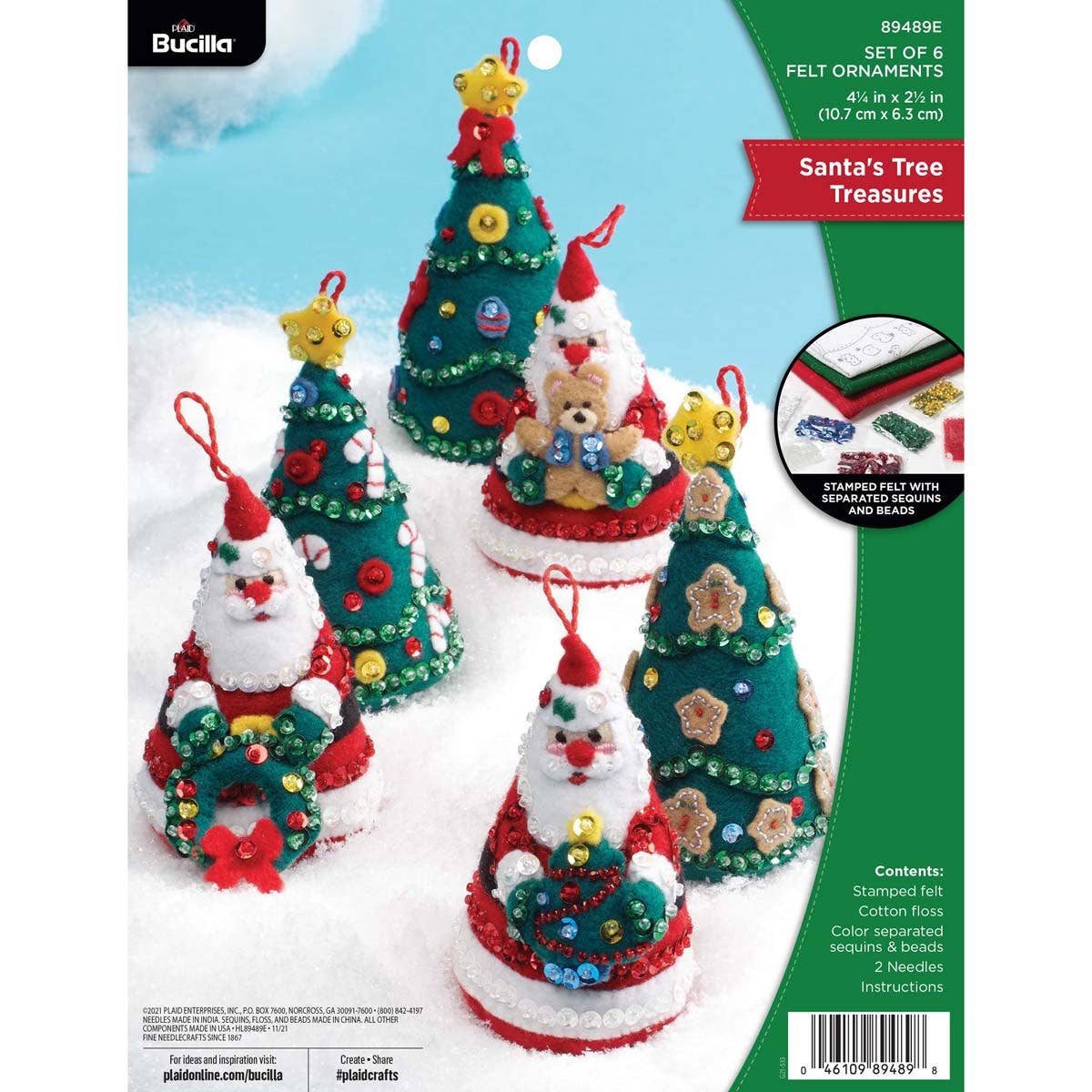 Bucilla - Seasonal Christmas Tree Felt Ornament Kit - Santa's Tree Trasures