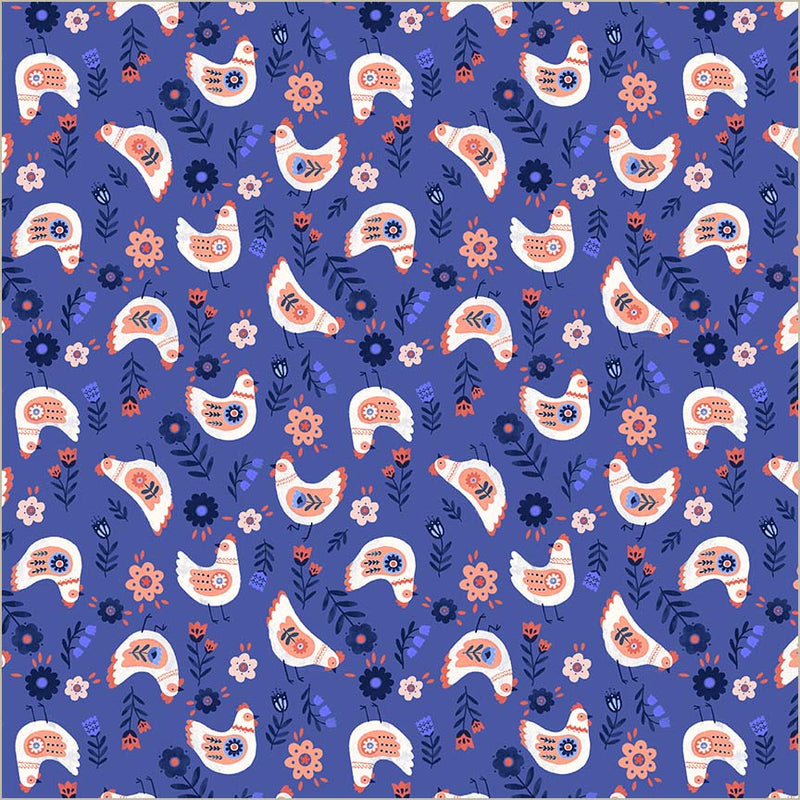 PREORDER - Windham - Natalie Briscoe - Folky Chicken - Chickens And Flowers - 55238-4 Royal - Expected Release April 2026