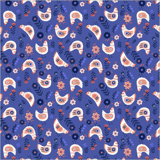 PREORDER - Windham - Natalie Briscoe - Folky Chicken - Chickens And Flowers - 55238-4 Royal - Expected Release April 2026
