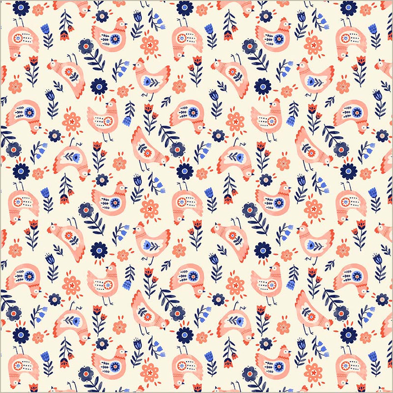 PREORDER - Windham - Natalie Briscoe - Folky Chicken - Chickens And Flowers - 55238-3 Cream - Expected Release April 2026