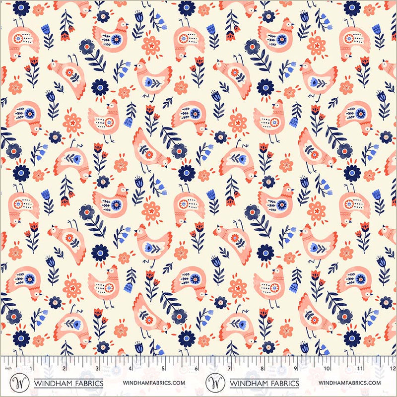 PREORDER - Windham - Natalie Briscoe - Folky Chicken - Chickens And Flowers - 55238-3 Cream - Expected Release April 2026