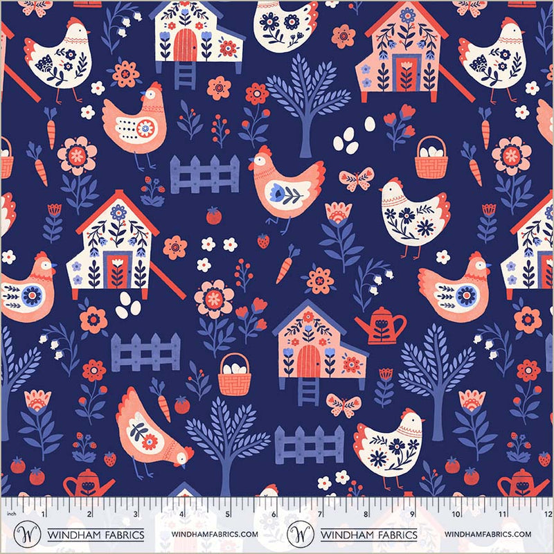 PREORDER - Windham - Natalie Briscoe - Folky Chicken - Chicken Coop Landscape - 55237-2 Indigo - Expected Release April 2026