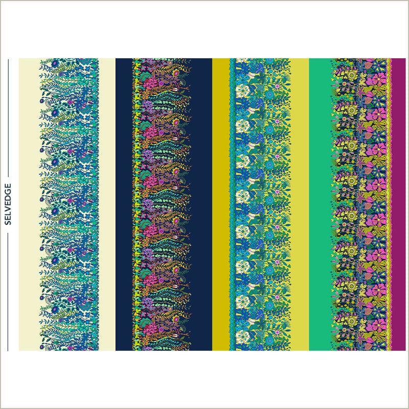 PREORDER - Windham - Sally Kelly - Sunshine - Hedgerow - Floral Border Stripe - 54982D-X Multi - Expected Release April 2026