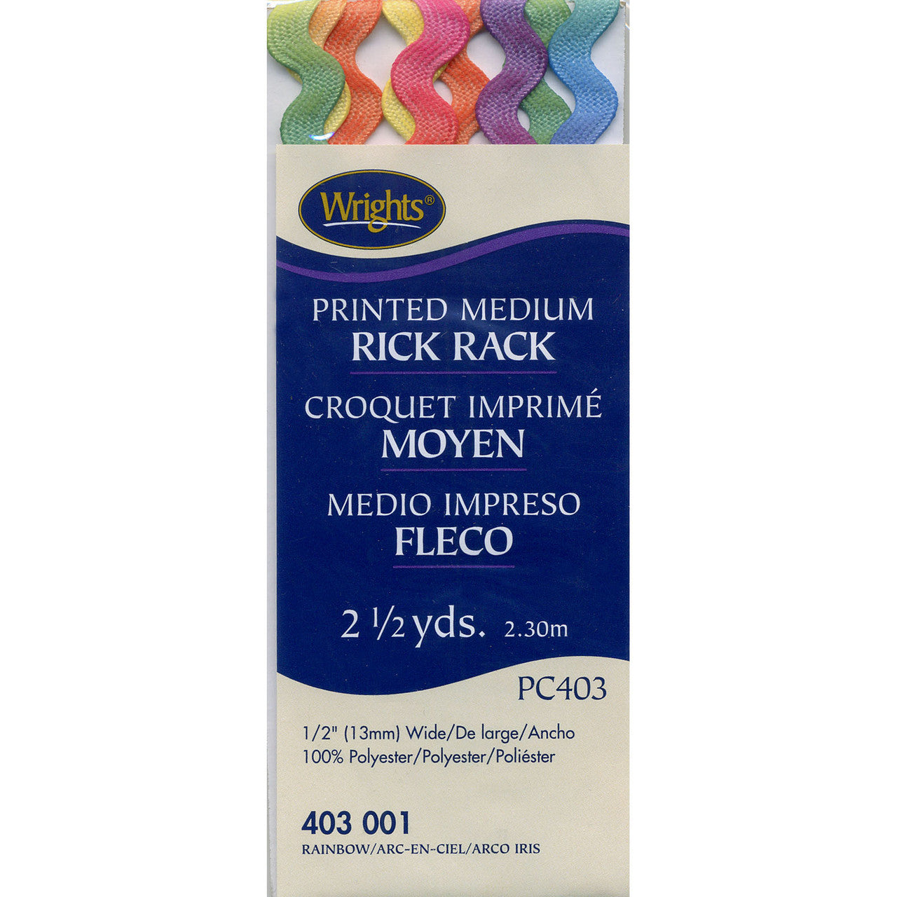 Wrights Medium Rainbow Rick Rack - 1/2" Wide x 2-1/2 Yards - 1 Package