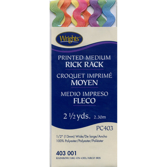 Wrights Medium Rainbow Rick Rack - 1/2" Wide x 2-1/2 Yards - 1 Package