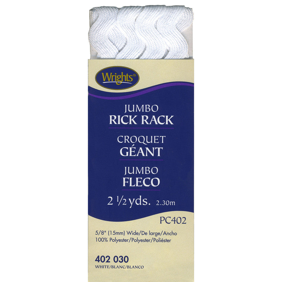 Wrights Jumbo White Rick Rack - 5/8" Wide x 2-1/2 Yards - 1 Package