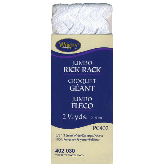Wrights Jumbo White Rick Rack - 5/8" Wide x 2-1/2 Yards - 1 Package