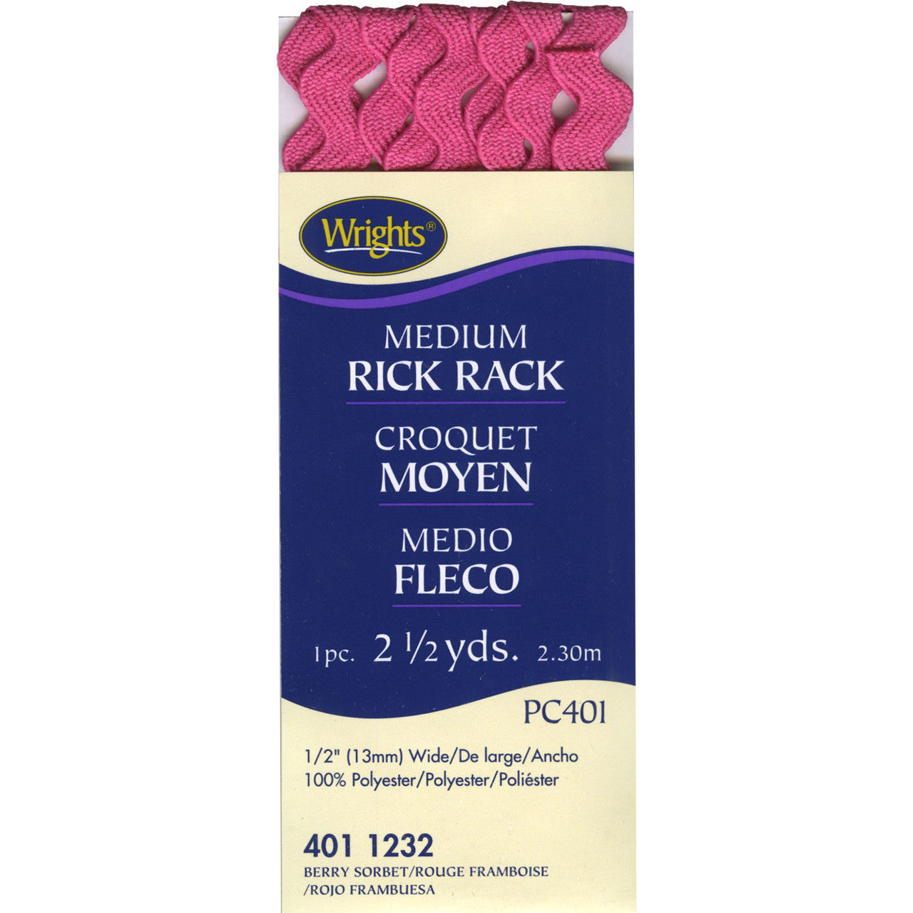 Wrights Medium Berry Sorbet Rick Rack - 1/2" Wide x 2-1/2 Yards - 1 Package