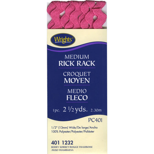 Wrights Medium Berry Sorbet Rick Rack - 1/2" Wide x 2-1/2 Yards - 1 Package