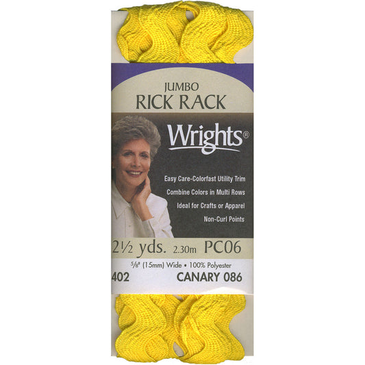 Wrights Jumbo Canary Rick Rack - 5/8" Wide x 2-1/2 Yards - 1 Package