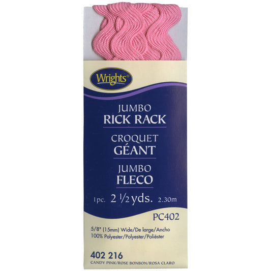 Wrights Jumbo Canary Pink Rick Rack - 5/8" Wide x 2-1/2 Yards - 1 Package