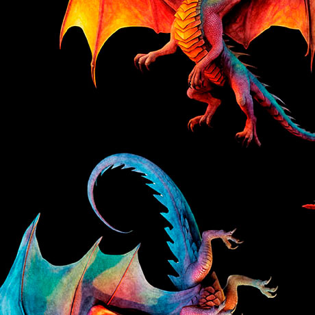 QT Fabrics - Dragon's Song - Tossed Dragons Black - 31151-J