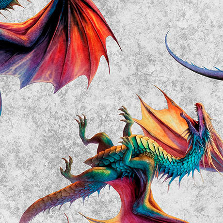 QT Fabrics - Dragon's Song - Tossed Dragons Gray - 31151-K