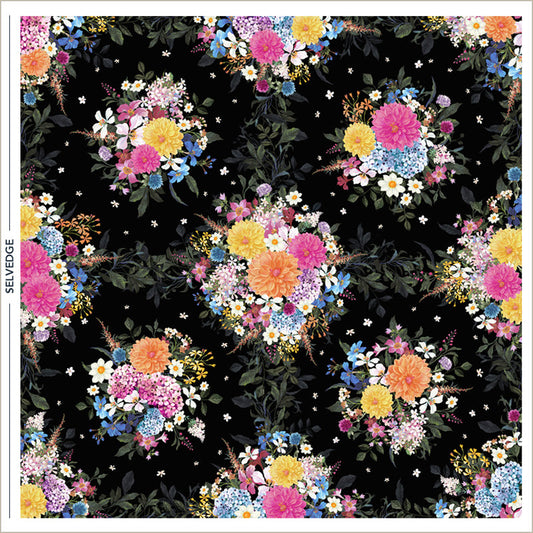 Windham - Whistler Studios - Whimsical Garden - Midnight Blooms Panel - 55070DP-1 Black
