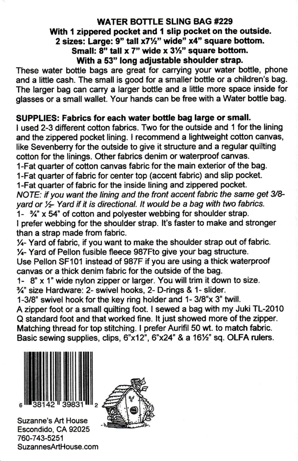Water Bottle Sling Bag Pattern By Suzanne's Art House