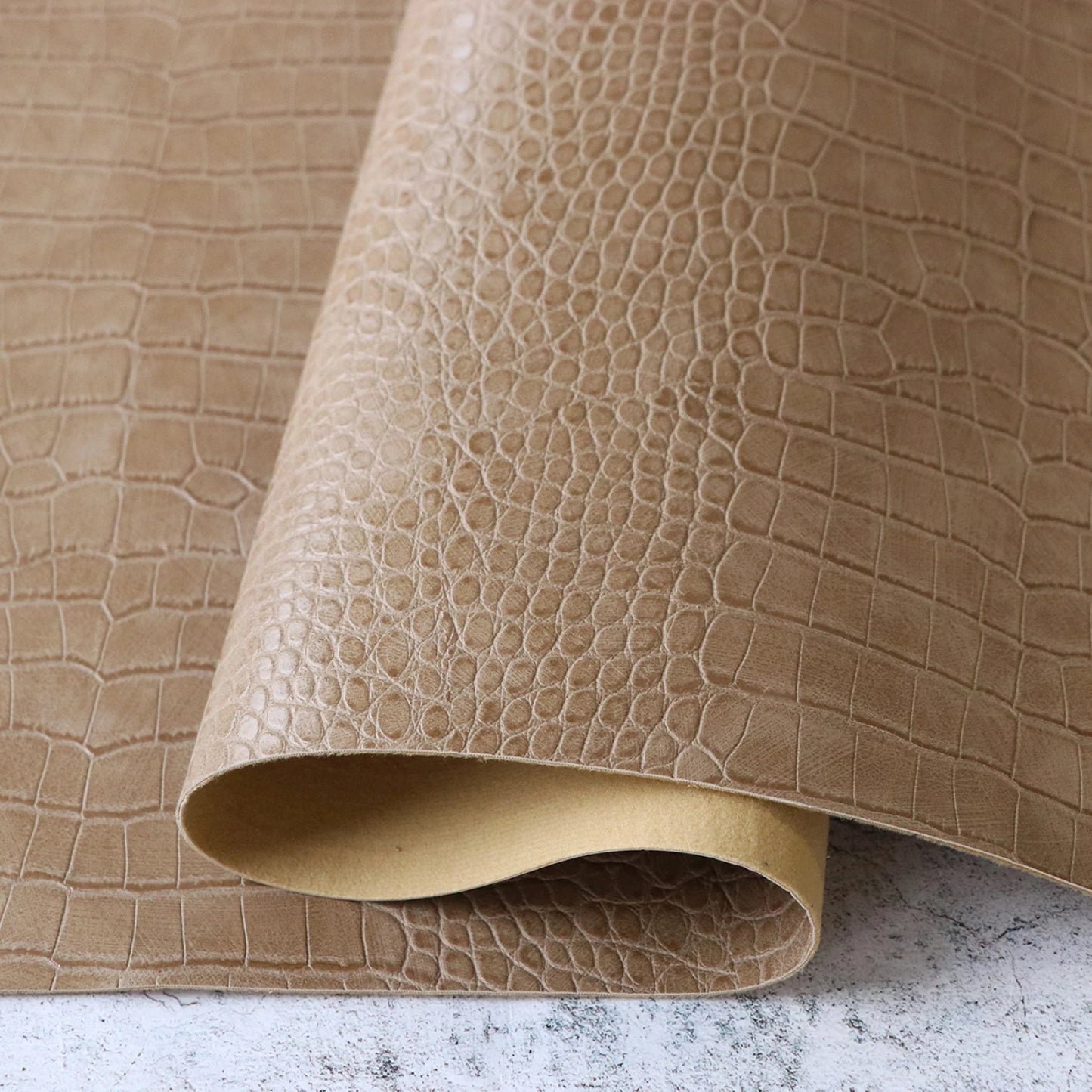 Sallie Tomato - Faux Leather - 1/2 Yard (18") Pre-Cut - Clay Beige Alligator
