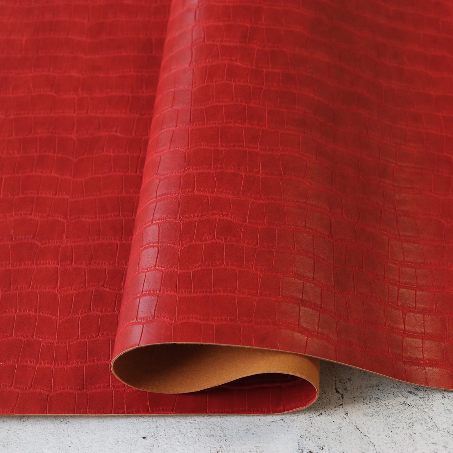 Sallie Tomato - Faux Leather - 1/2 Yard (18") Pre-Cut - Crimson Red Alligator