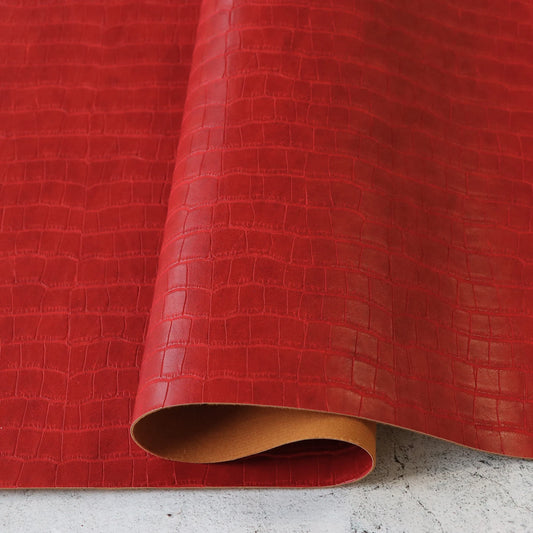 Sallie Tomato - Faux Leather - 1/2 Yard (18") Pre-Cut - Crimson Red Alligator