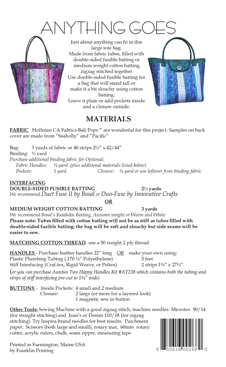 Anything Goes Bag Pattern By Aunties Two