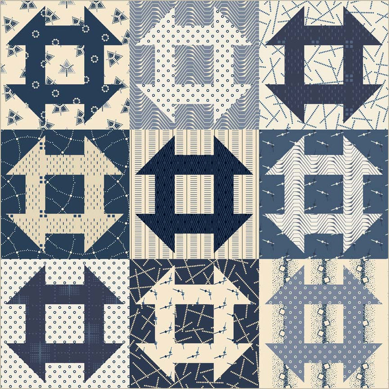 Preorder - Windham - Iowa Quilt Museum - Swatch Book - Churn Dash Cheater - 55143D-1 Navy - Ships May 2026