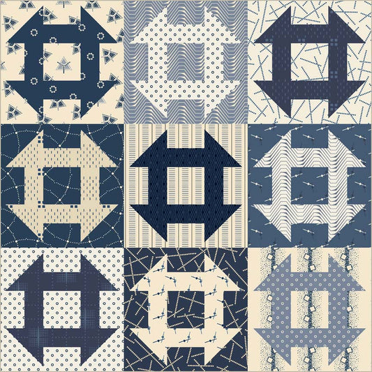 Preorder - Windham - Iowa Quilt Museum - Swatch Book - Churn Dash Cheater - 55143D-1 Navy - Ships May 2026