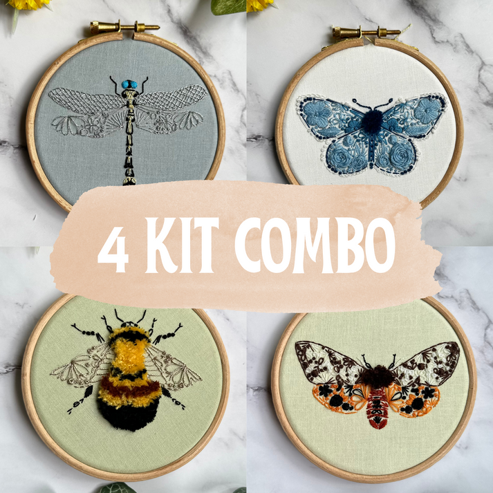 Nest Embirdery - Endangered Insect Four Mini Embroidery Kits Bundle