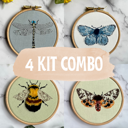 Nest Embirdery - Endangered Insect Four Mini Embroidery Kits Bundle