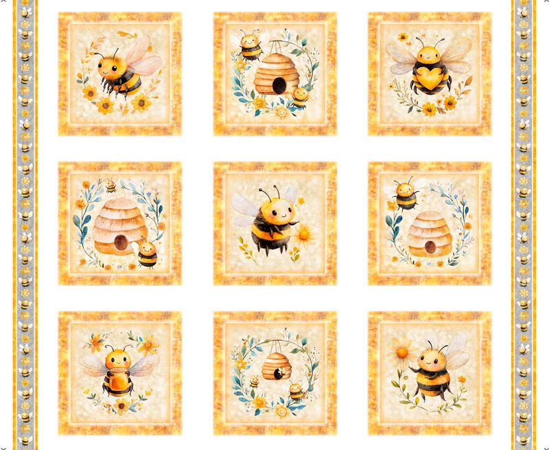 QT Fabrics - Buzz Buzz Buzz - Bee Picture Patches Panel - 2600 31700 X