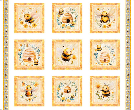 QT Fabrics - Buzz Buzz Buzz - Bee Picture Patches Panel - 2600 31700 X