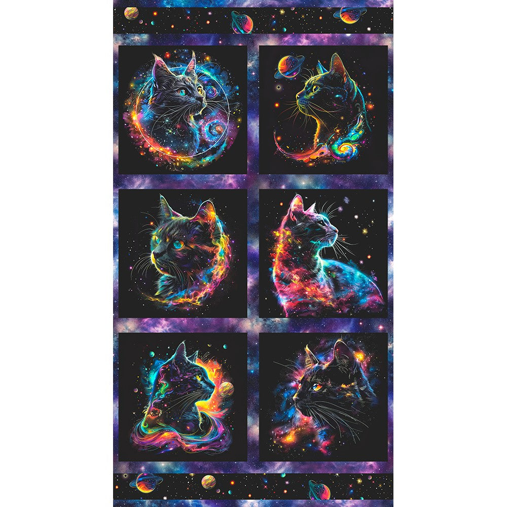 Robert Kaufman - Galaxy Cats - Space Planets and Stars Celestial Cat Squares Panel - SRKD-23923-325 CELESTIAL