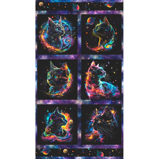 Robert Kaufman - Galaxy Cats - Space Planets and Stars Celestial Cat Squares Panel - SRKD-23923-325 CELESTIAL