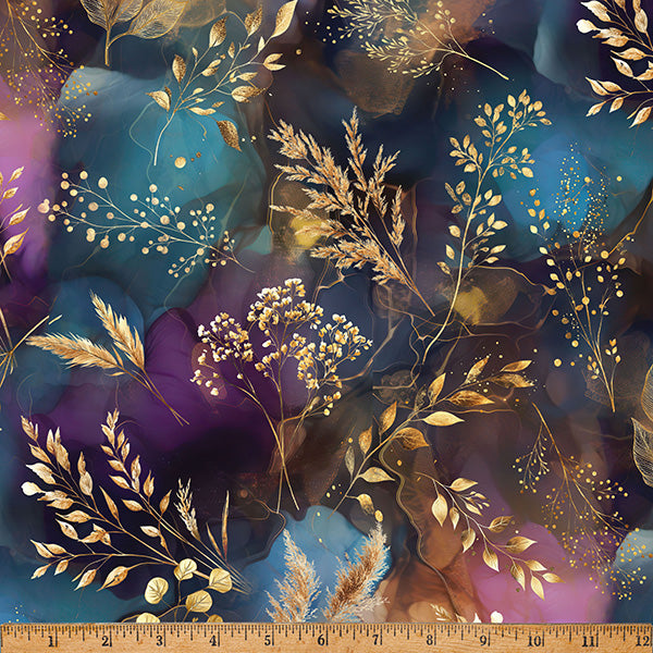Hoffman California Fabrics - Midnight Flora - Flora on Watercolor - X5697-162-Jewel