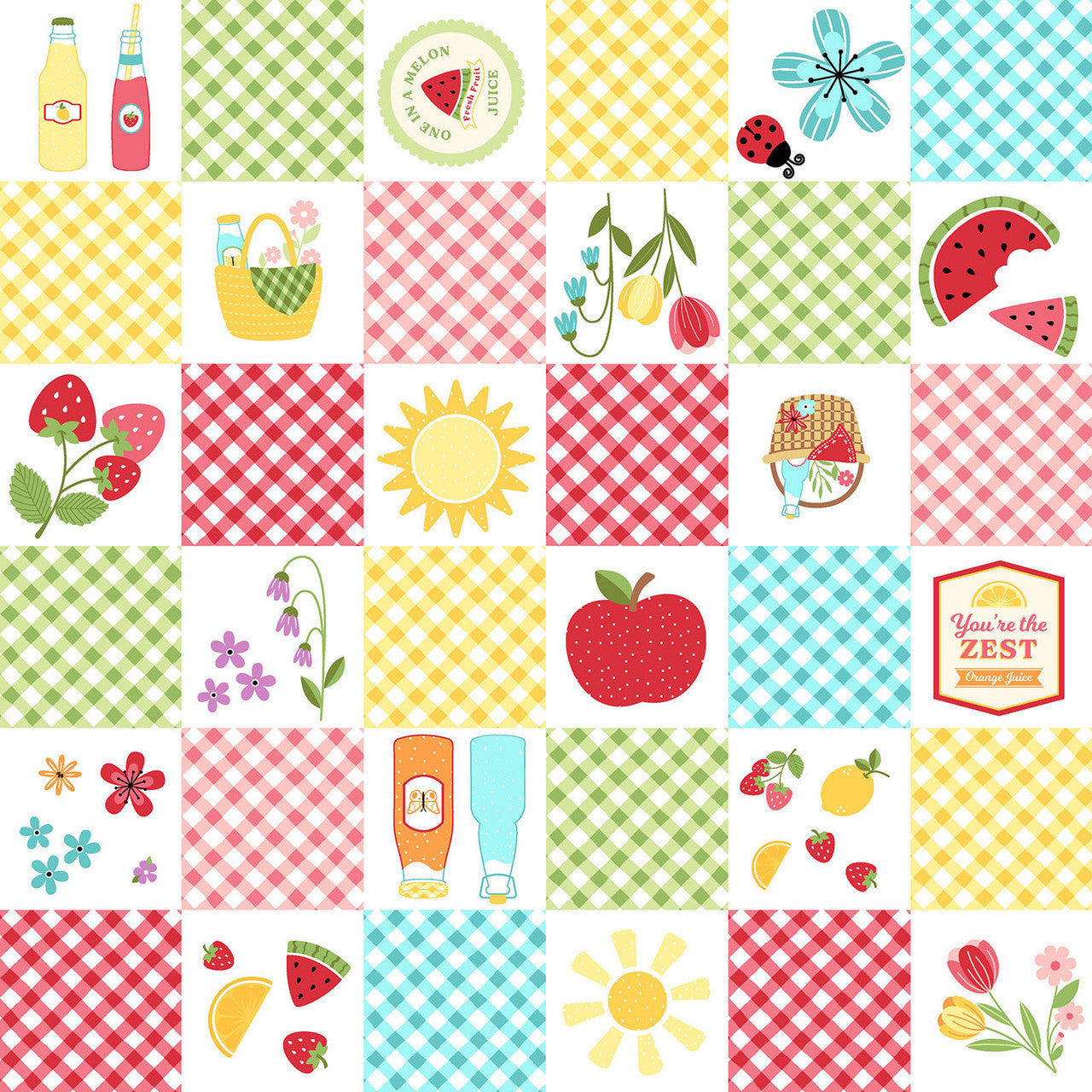 Kimberbell - Sippin' On Sunsine - Summer Day Picnic Quilt Cheater Print - MAS11070-Z