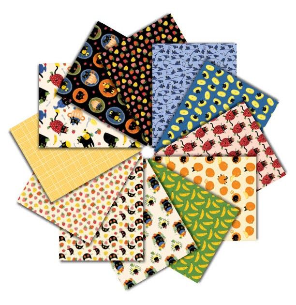 Dear Stella - Furruit Platter - Cats And Fruits - 12 Piece Factory Cut Fat Quarter Bundle