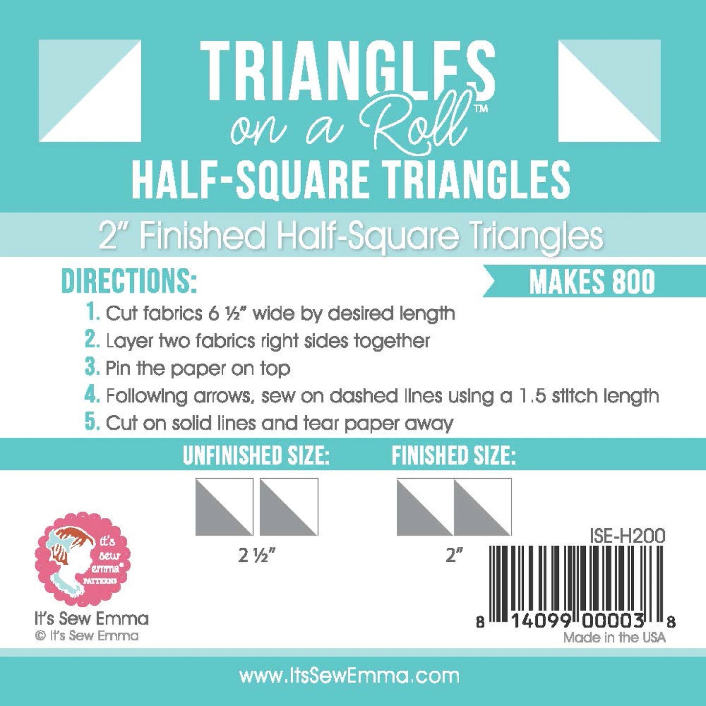 Its Sew Emma - Triangles On A Roll 2" Finished Half Square Triangles Papers