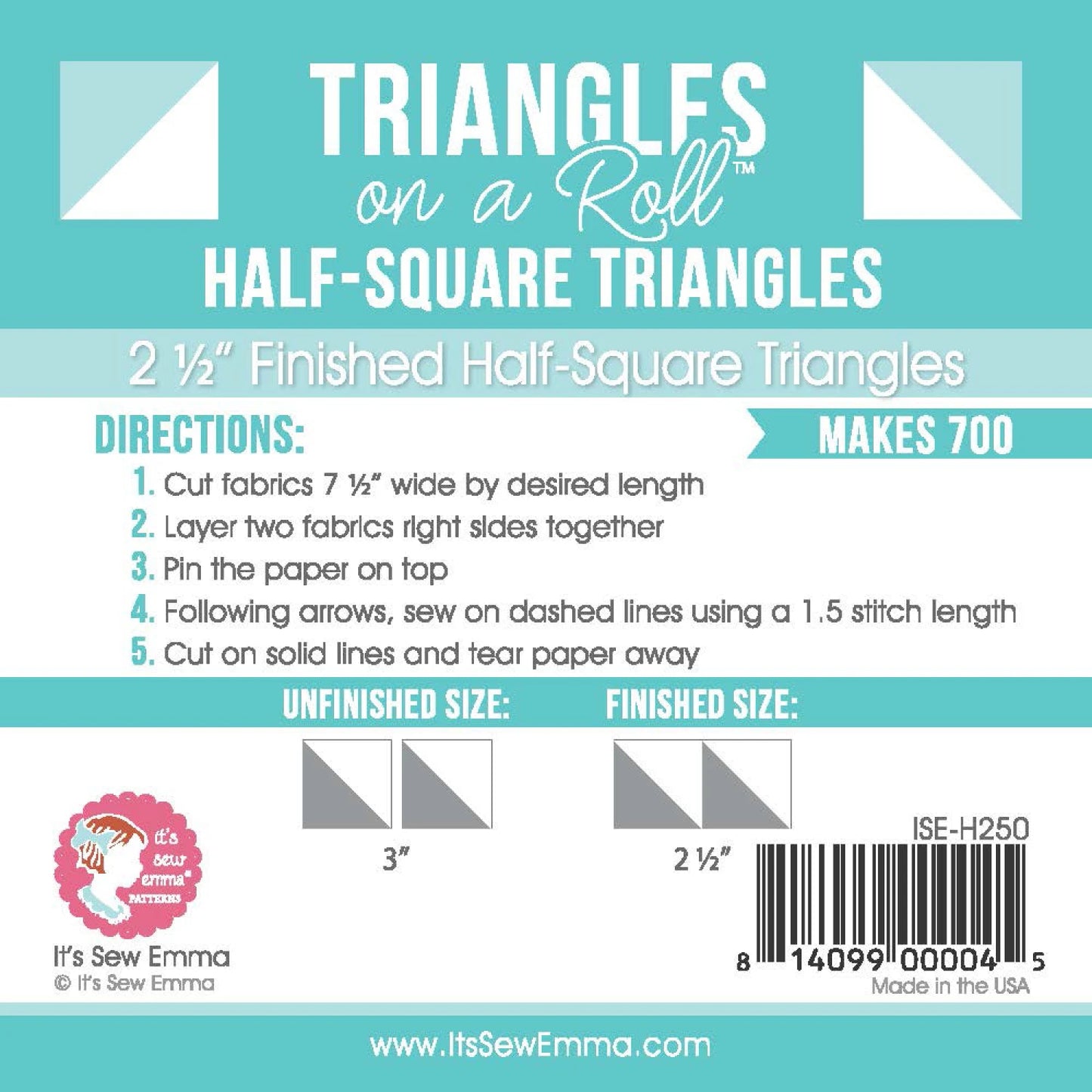Its Sew Emma - Triangles On A Roll 2-1/2" Finished Half Square Triangles Papers