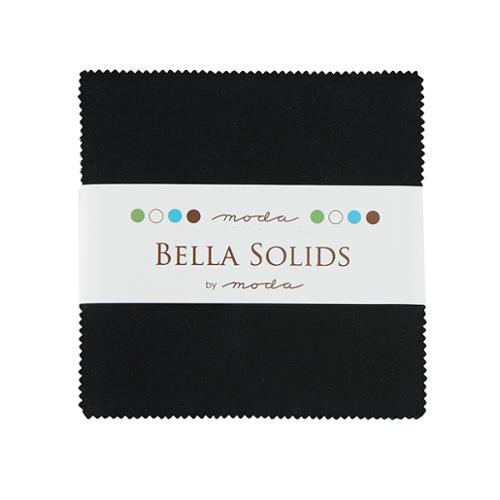 Moda - Bella Solids - Black - Charm Pack 5" Squares - Factory Cut - 42 Pieces
